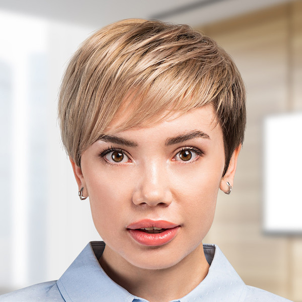 Professional headshot of a woman with short hair