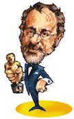 A cartoon man holding out a trophy