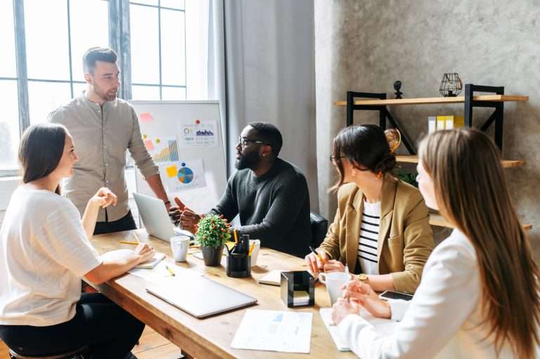A team working in a positive work environment