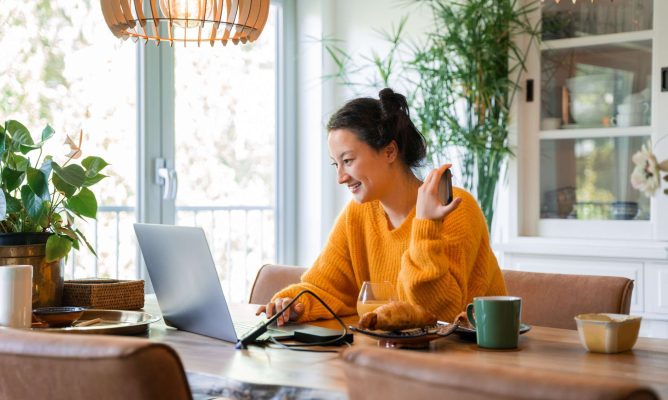 A girl working from home