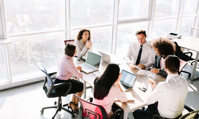 High-performing team working together