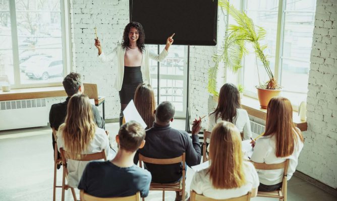 A woman engaging her learners