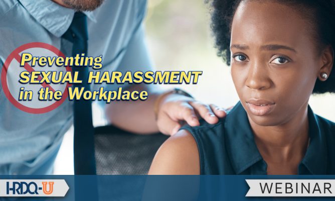 A man touching a woman's shoulder | Preventing Sexual Harassment in the Workplace Webinar