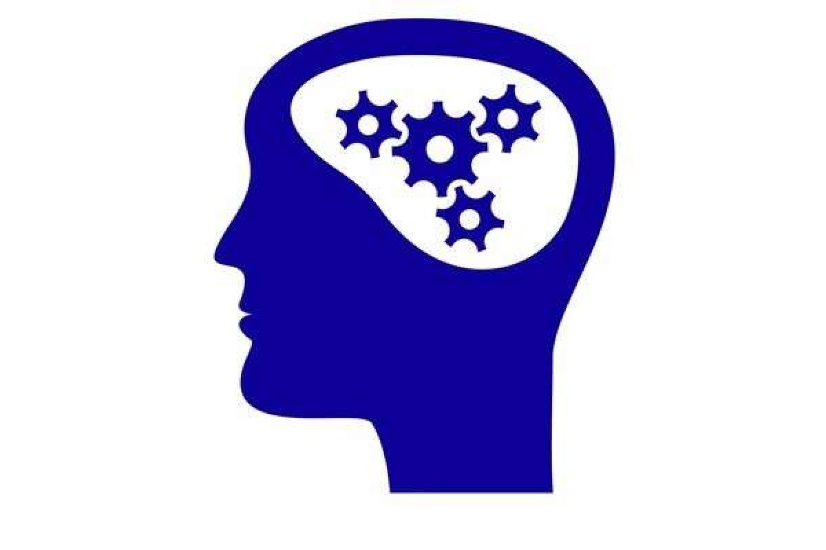 Clip art of a human profile with gears for a brain