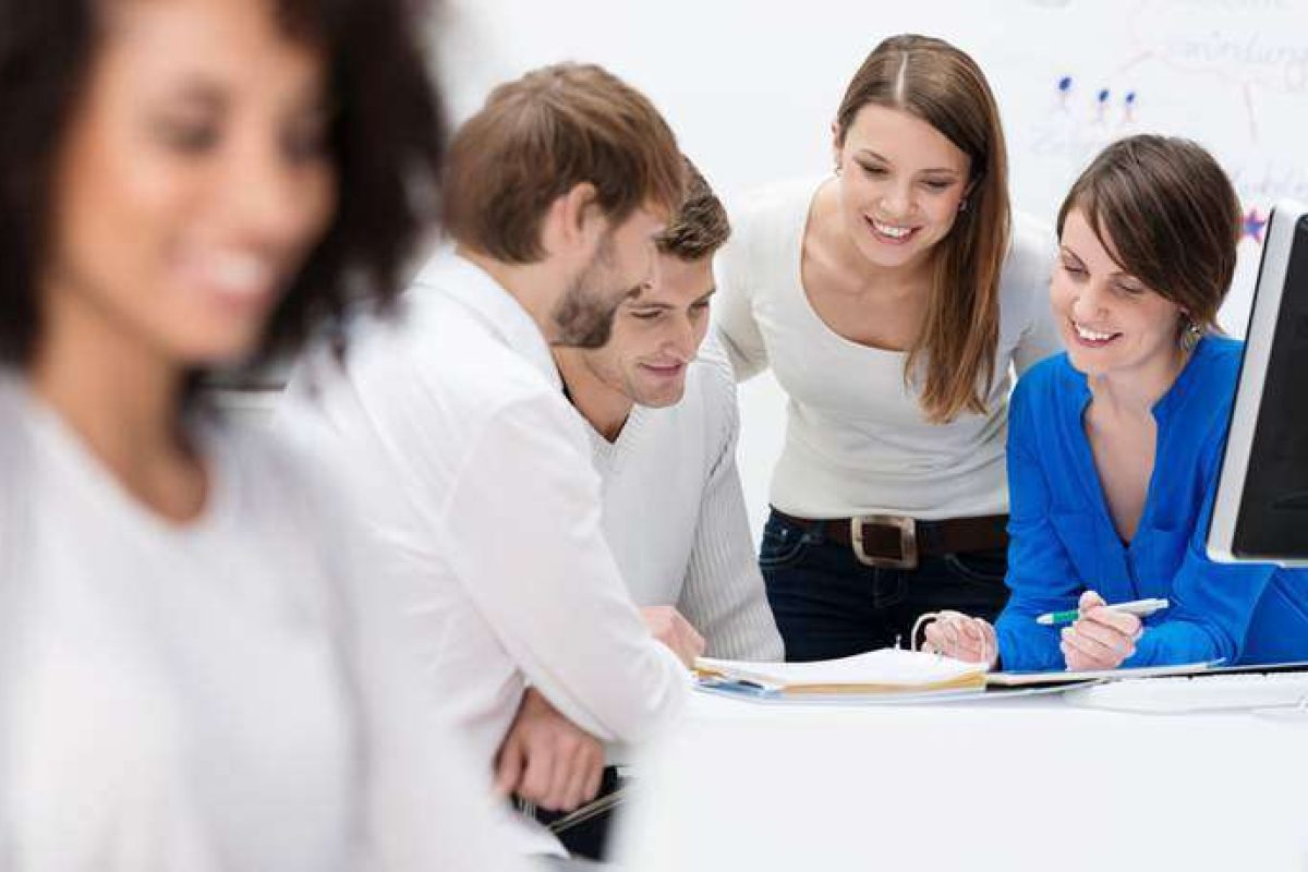 A group of motivated employees working together